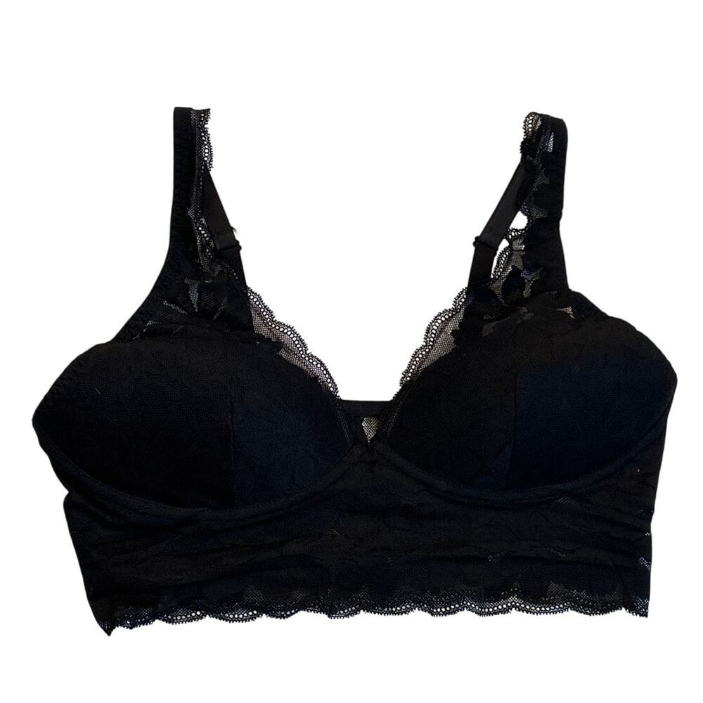 Victoria’s Secret PINK Black Lightly Lined Floral Lace Bralette Long Line Size L